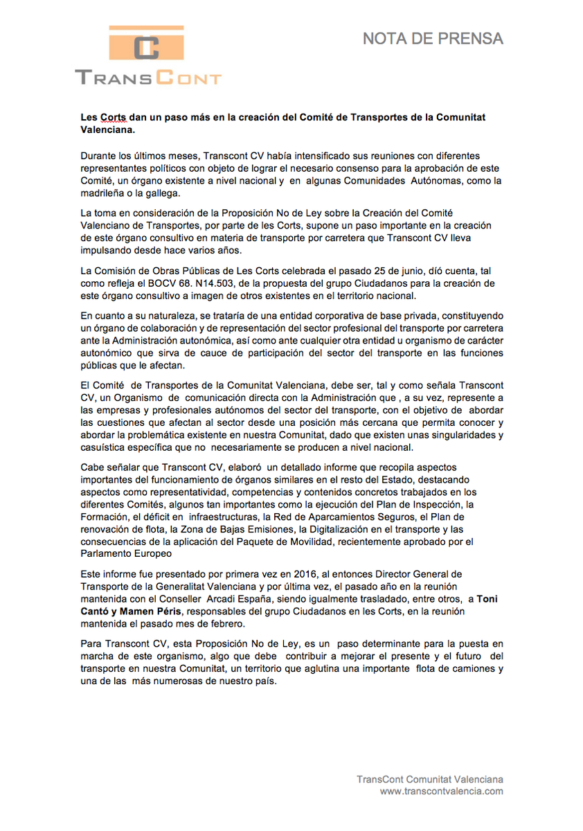 transcontcv's tweet photo. Impulso definitivo en @cortsval a la creación del Comité Valenciano de Transportes promovido por @transcontcv @EFE_CValenciana @EPCValenciana @levante_emv @lasprovincias @elmundocv @cadesum @elvigiacom @Diariodetransp2 @diariodelpuerto @autonomosenruta @CsCValenciana @Tonicanto1 https://t.co/eEMXDa3ewh