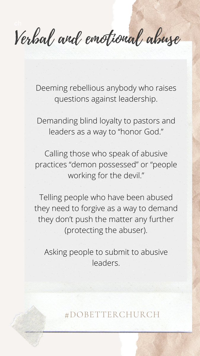 We define abuse as a pattern of behavior used by one person/organization to gain and maintain power over another person. It’s not just a one-time thing, but instead a pattern of behavior. None of these have happened to people only once.Verbal and emotional abuse:(7)