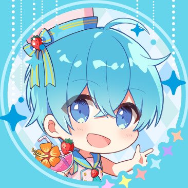 blue eyes blue hair solo 1boy male focus smile hat  illustration images