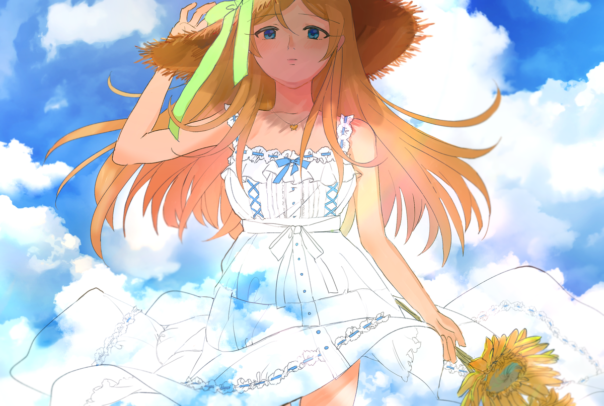 「夏空ピュアワンピース..............
#ミリシタ #篠宮可憐 」|ね まのイラスト