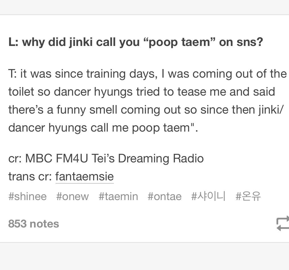 “onew will think of me as poop”