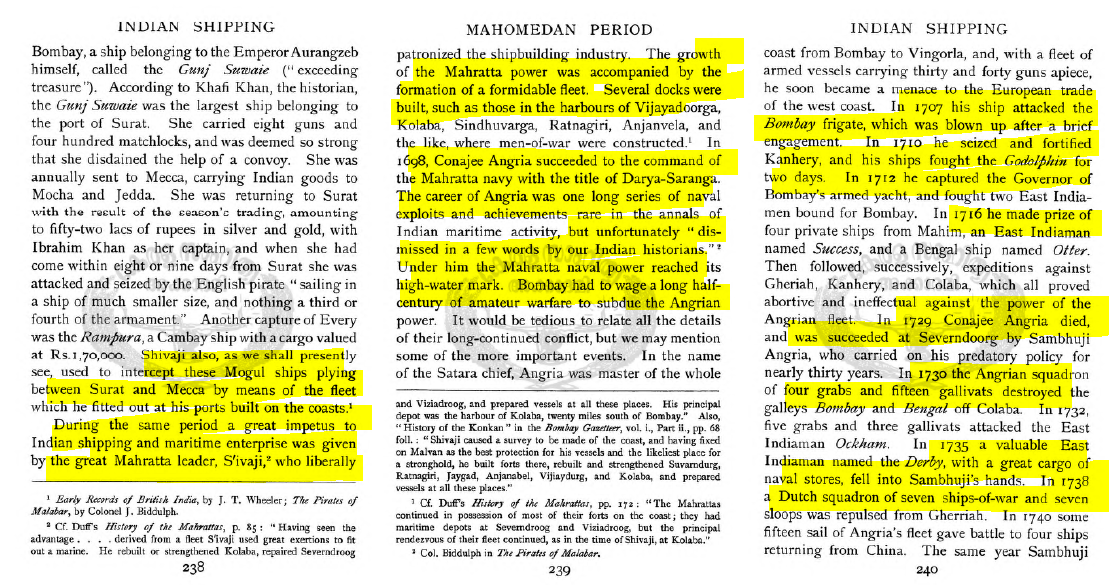 During 17th century, Shivaji owned formiddable naval fleet. Shivaji developed several docks. in 1698, Conajee Angria took over the command of Maratha fleet and never look back untill his death 1729. Thereafter Shambooji and Toolaji carried over the glory till ~175522/n