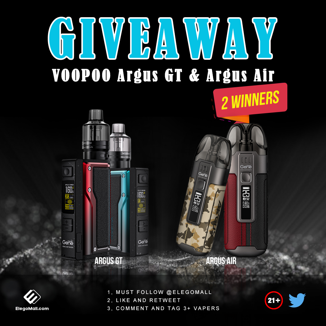 ElegoMall's tweet photo. 📢 Wanna try the VOOPOO Argus GT or Argus Air?

Come and join us👇👇

✅Follow @ElegoMall 
✅Like and Share the post
✅Comment and tag 3+ vapers

Time: 07/13-07/20

‼️ You must be a legal vaping age. 21+

#elegomall #VOOPOO #VOOPOOArgus #vapecommunity #vapegiveaway #goodluck https://t.co/QAiLR3flPV