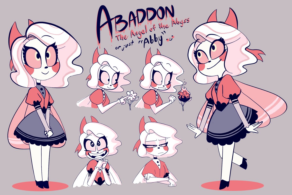 A more full layout of my Chaggie fankid! I named her Abaddon (a demon often referred to as "The Angel of the Abyss"), but she usually just goes by Abby! :D #chaggie #HazbinHotel #frenchiefieart