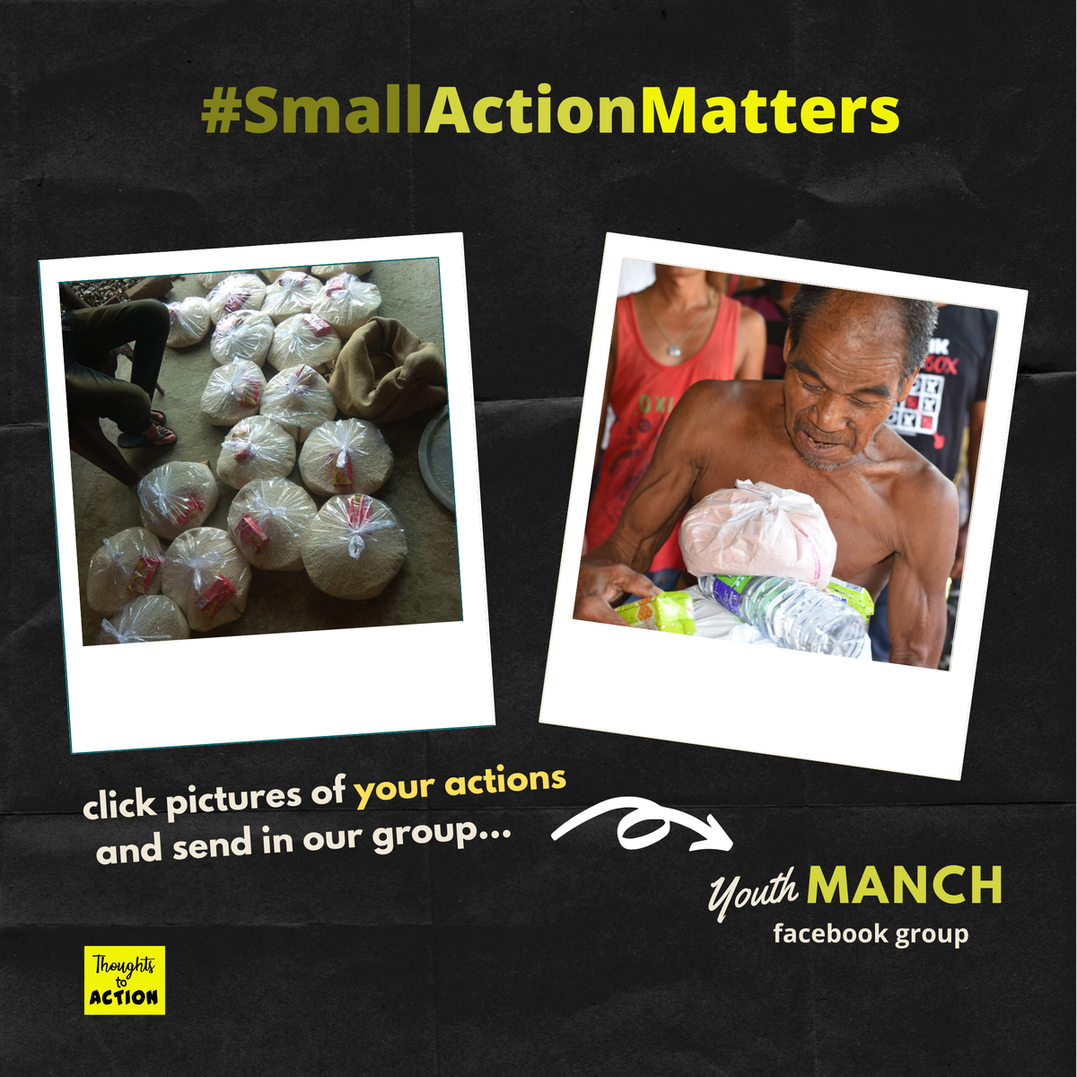 t2action_org's tweet photo. #SmallActionMatters | Hunger and starvation are right at our doors. Let us stand for those who need us the most.
Mark your actions and send to us in the facebook group - Youth Manch. Join us in the group by clicking in the link below.
https://t.co/mVs60D1t3B
#ThoughtsToAction https://t.co/o7BxkfoYdc
