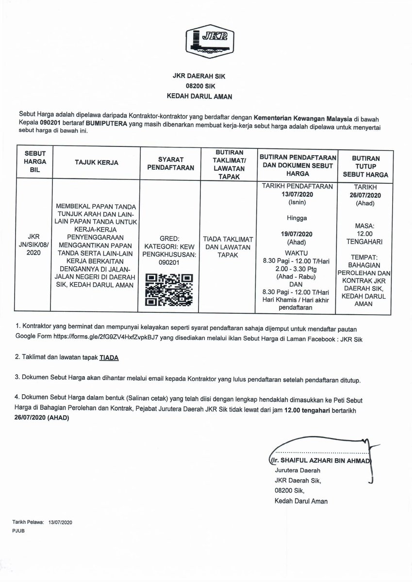 Kenyataan Iklan Sebut Harga.
Kontraktor Yang Ingin Menyertai Tawaran Sebut Harga Ini Perlu Membuat Pendaftaran Baru Pada Pautan Link Seperti Berikut.
Terima Kasih.....
JKR JN/SIK/08/2020
forms.gle/2fG9ZV4HxfZvpk…