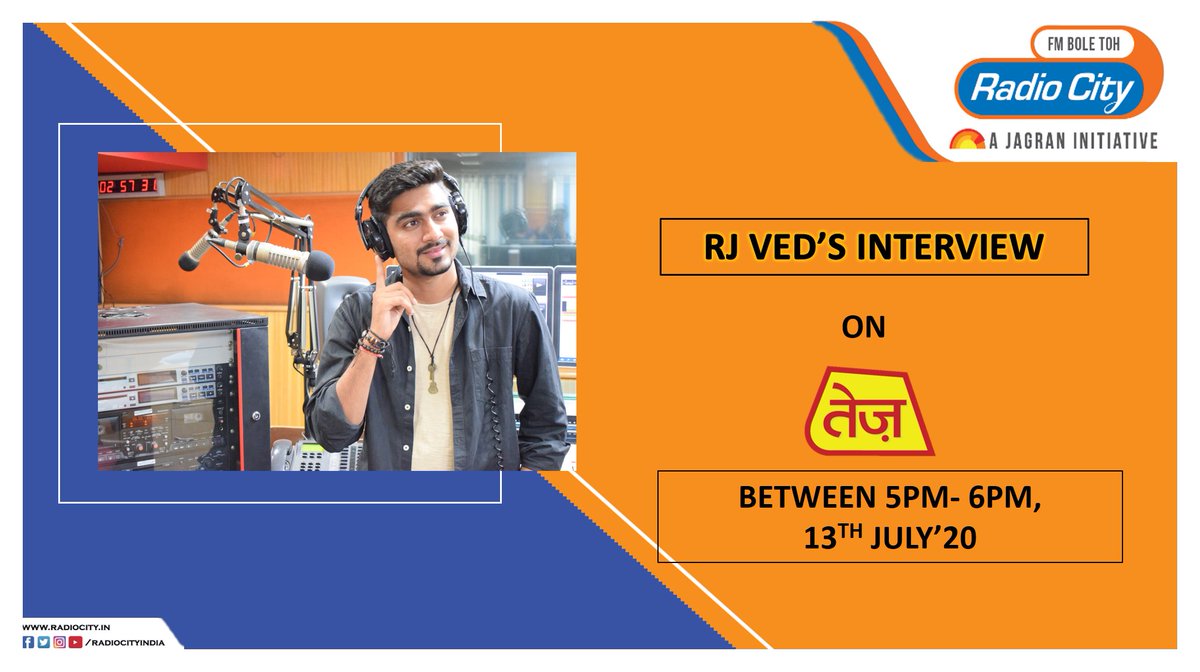 radiocityindia's tweet photo. Catch @1rjved's interview on @TezTvChannel today between 5 pm - 6 pm. Stay Tuned!
.
#RadioCity #RJVed #Jaipur https://t.co/V935RaObNE