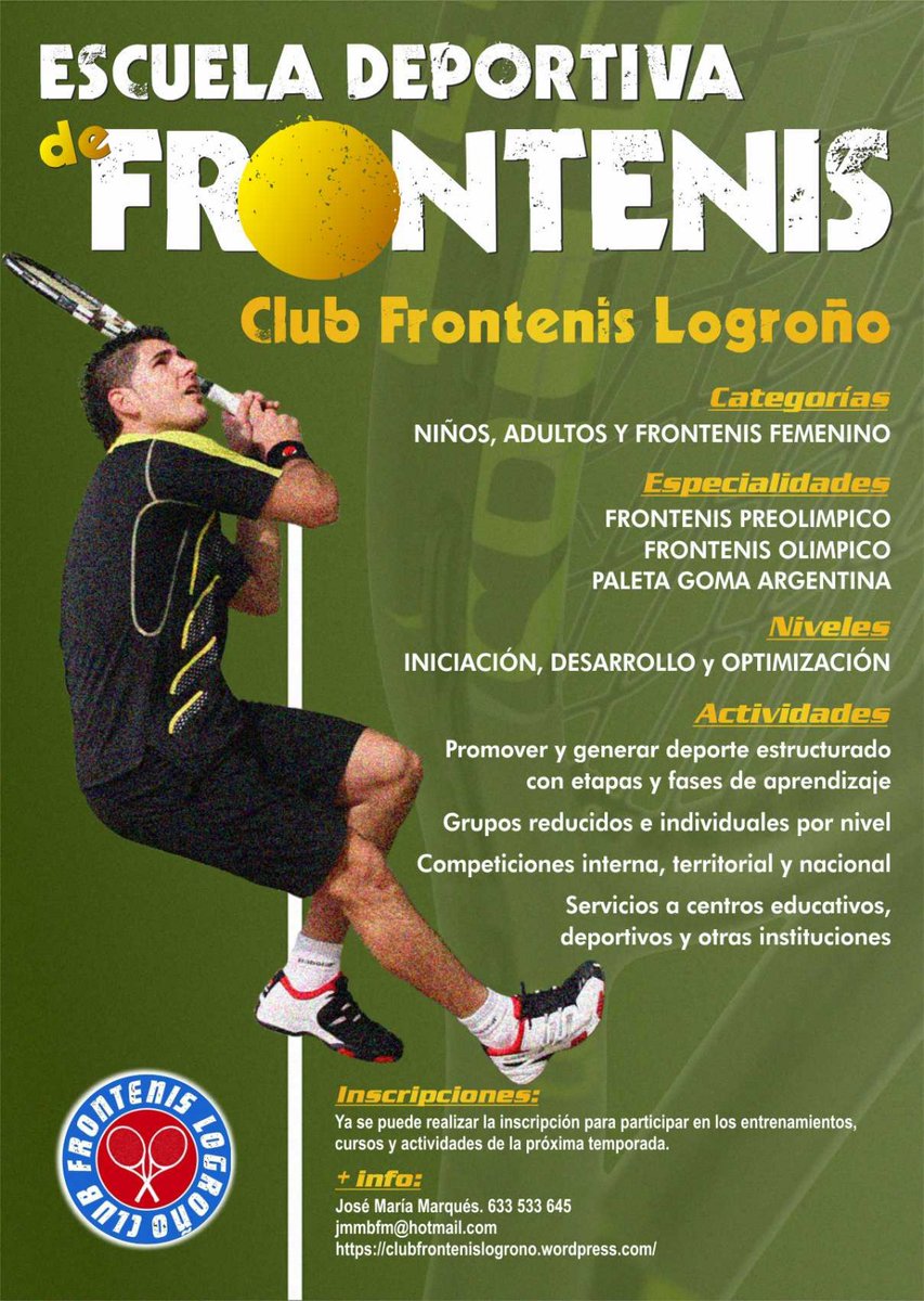 ClubFronLogro's tweet photo. Escuela de Frontenis para la temporada 2020-21, se van a realizar entrenamientos mediante etapas y fases de aprendizaje, y además se van a desarrollar valores educativos del deporte… anímate!!! https://t.co/KRhTSaIhhc