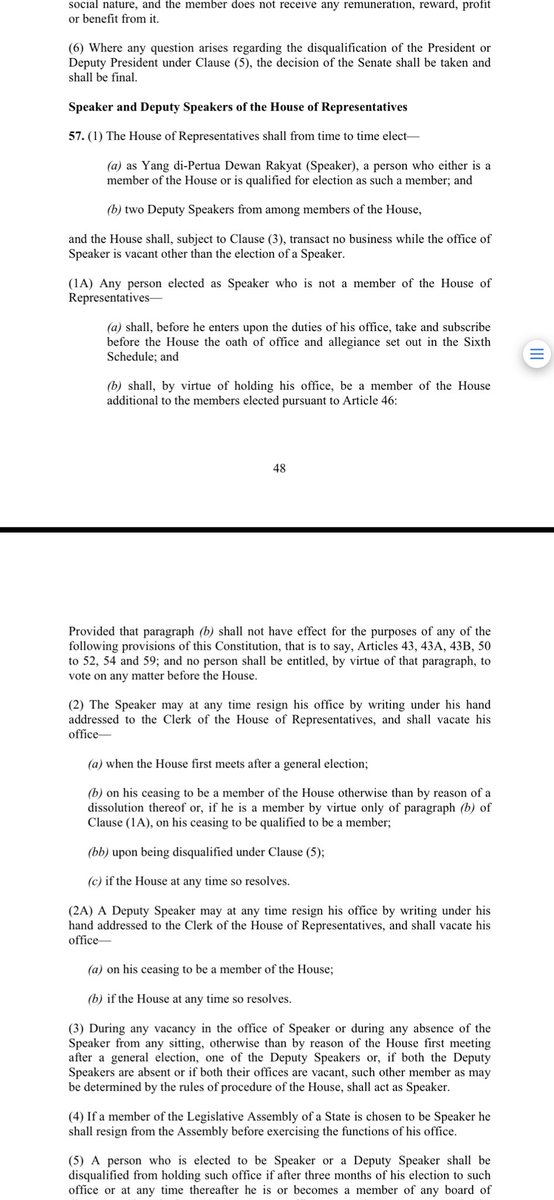 MPintheHouse1's tweet photo. Perlembagaan Persekutuan 

Perkara 57. (1) Dewan rakyat hendaklah dari semasa ke semasa memilih—

(a) sebagai Yang di-Pertua Dewan rakyat, https://t.co/43PJA7h9nz