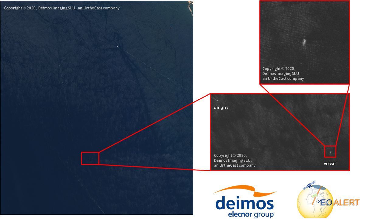 EOALERT's tweet photo. The experimental campaign of the @EU_Commission #EOALERT project coordinated by @ElecnorDeimos went out with a #bang π£
Two #satellite acquisitions in a row during the last day!
Here the morning pass acquisition of #Deimos2 #VHR #optical sensor with @sto_cmre #vessel and dinghy https://t.co/tlD5ASFa1J