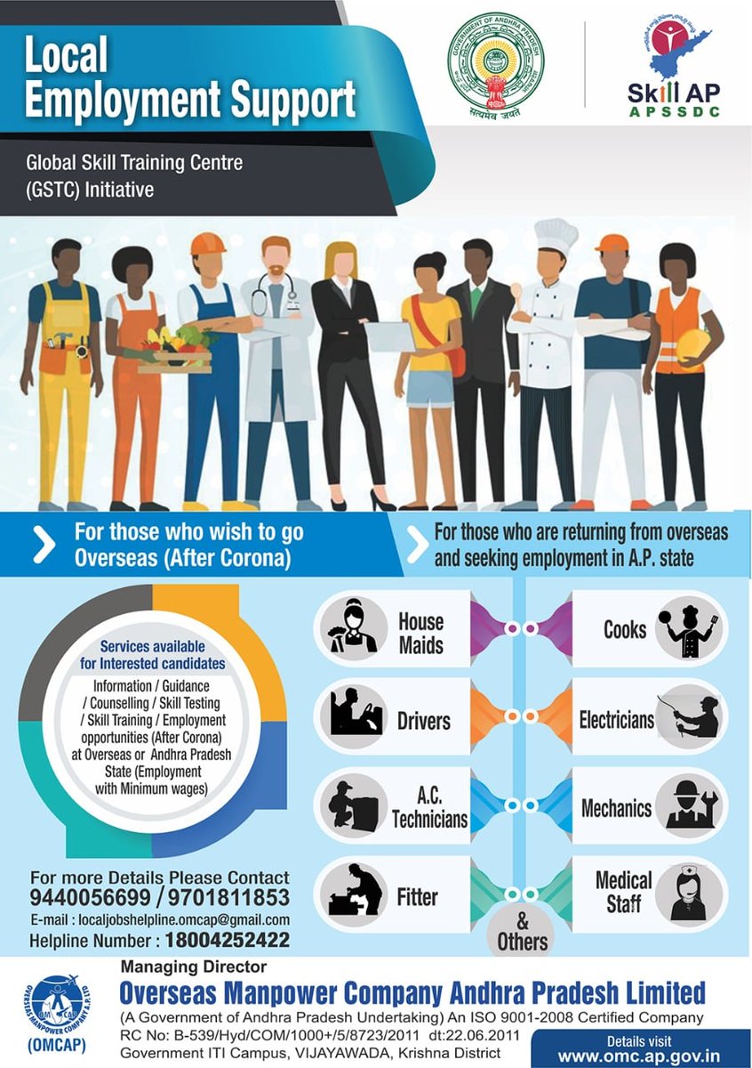 AP_Skill's tweet photo. @AP_Skill and Overseas Man Power Company ( #OMCAP ) are working to provide employment for those who have opted to go abroad due to #COVID19 and return from abroad and seek employment within the state.
@MekapatiGoutham @AndhraPradeshCM @governorap @Industries_GoAP https://t.co/aQAAjJhIXk