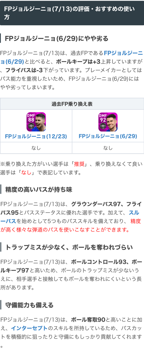 ウイイレアプリ21攻略 Game8 A Twitter Nsイタリアガチャより Fpジョルジーニョ選手 グラパ97 フライパ95でパススキルを５つも所持しており 様々なパスを高い精度で使い分けることができます また ボールキープ97とボールを奪われにくいという点も素晴らしい