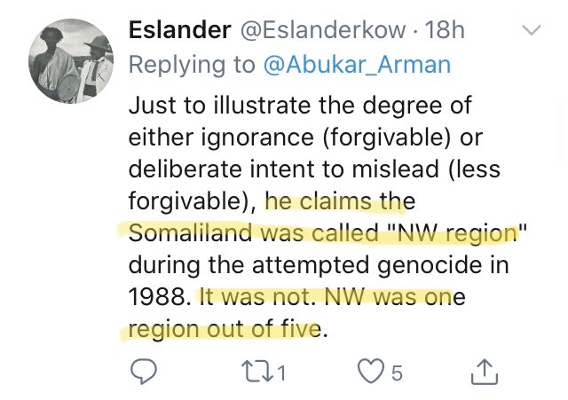 We know  @Abukar_Arman calls himself a political analyst but doesn’t know the region well. He conflates Somaliland the (Independent State) and Woqooyi Galbeed an (Administrative region)