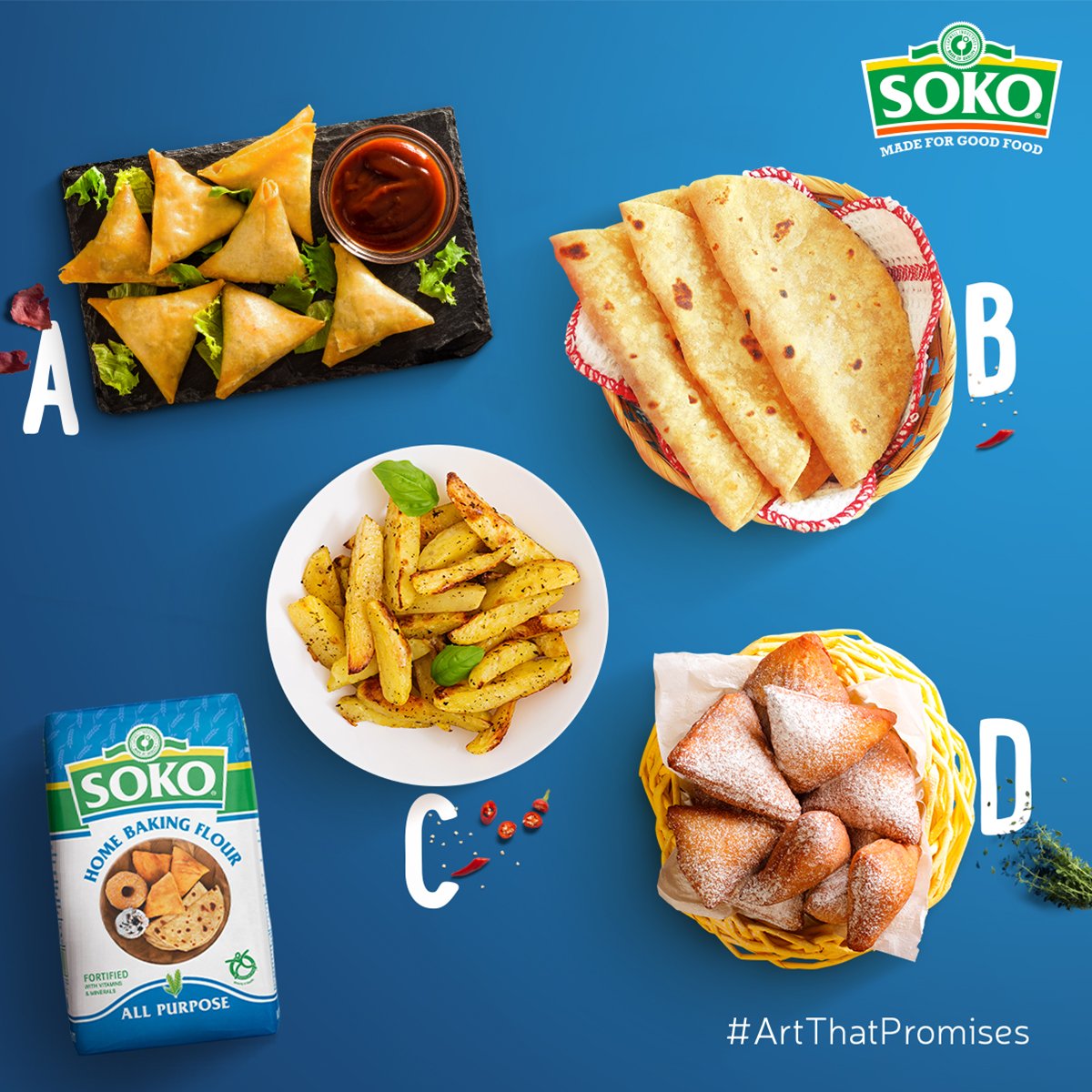 Soko_Food_KE's tweet photo. Which of these cannot be made using SOKO Home Baking Flour?
Share with us on the comments section.
#ArtThatPromises
#SokoFlour https://t.co/Mwm1i7wveD