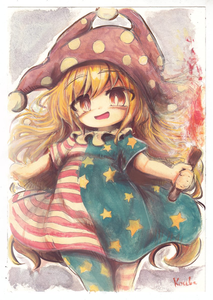 clownpiece 1girl solo long hair hat jester cap blonde hair torch  illustration images