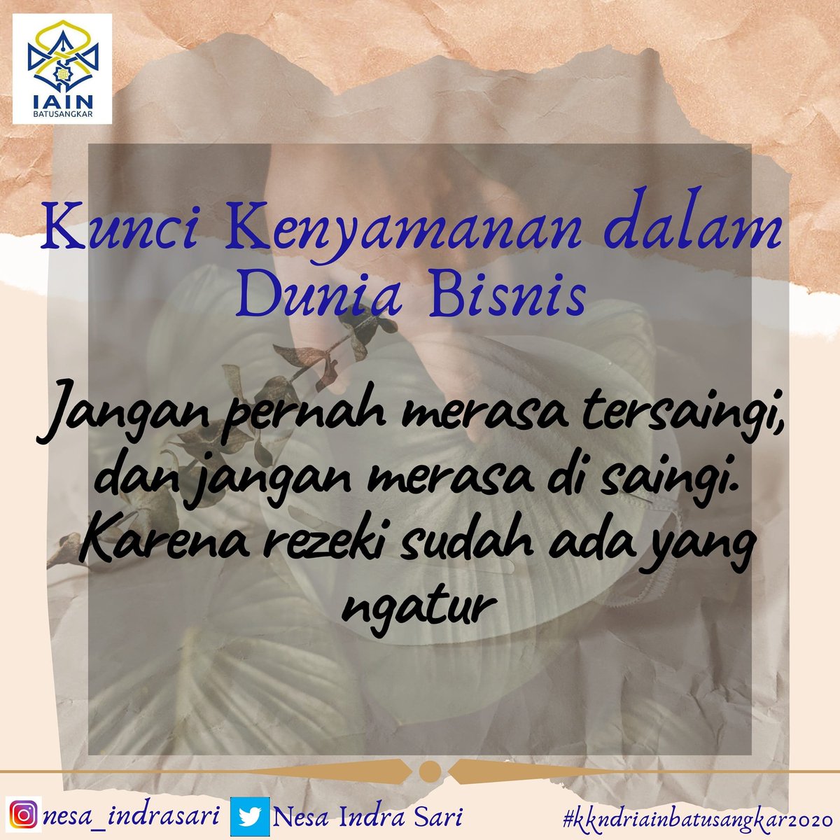 indra_nesa's tweet photo. Assalamualaikum wr.wb
Dalam dunia bisnis, pastinya ada yg merasa tersaingi,dan bahkan merasa di saingi oleh sesama pebisnis. Mungkin karna kurang bersyukur akan rezeki yang telah diberikan.
Jadi, hilangkanlah pemikiran dan sifat pesimis, iri dan lainnya
#kkndriainbatusangkar2020 https://t.co/kEdKKqp3Eg