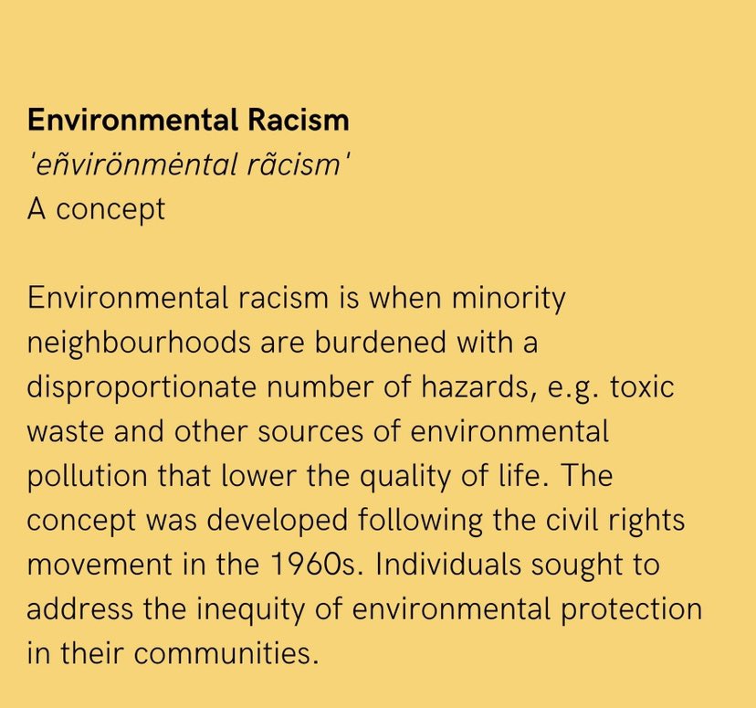 The first topic for our weekly topic week is Environmental Racism. Each day we’ll develop your understanding of environmental racism and at the end of the week (Friday) we’ll share a reading list curated by Black Geographers