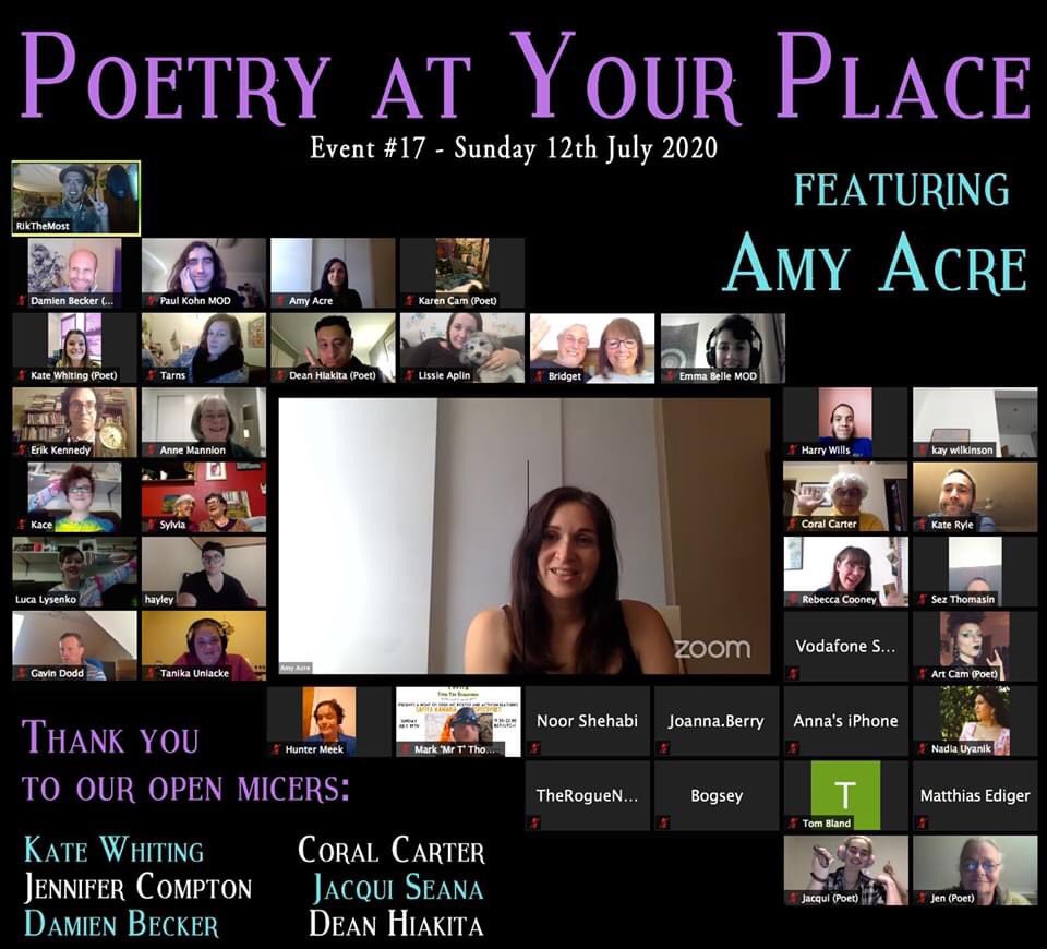 Last night at <a href="/yourplaceevents/">yourplace</a> with <a href="/amyacrepoet/">Amy Acre</a> featuring! What a beautiful and talented community! Why not join us sometime? It’s every week, it’s online and it’s at Your Place! x