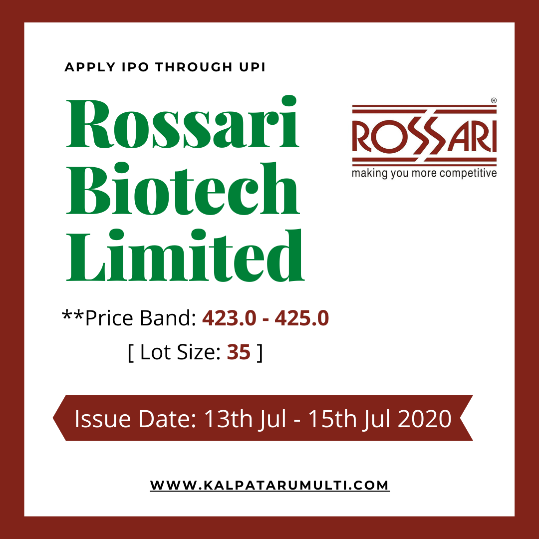 Kalpataru_Multi's tweet photo. ---- Apply IPO through UPI ----
***Rossari Biotech Limited***
Price Band: 423.0 - 425.0
Lot Size: 35
Issue Date: 13 Jul - 15th Jul 2020
Apply Here: https://t.co/2MtpCzPe3o
#applyipo #upi #investment #tradingtips #Kalpataru https://t.co/hnWUUGXzJ6