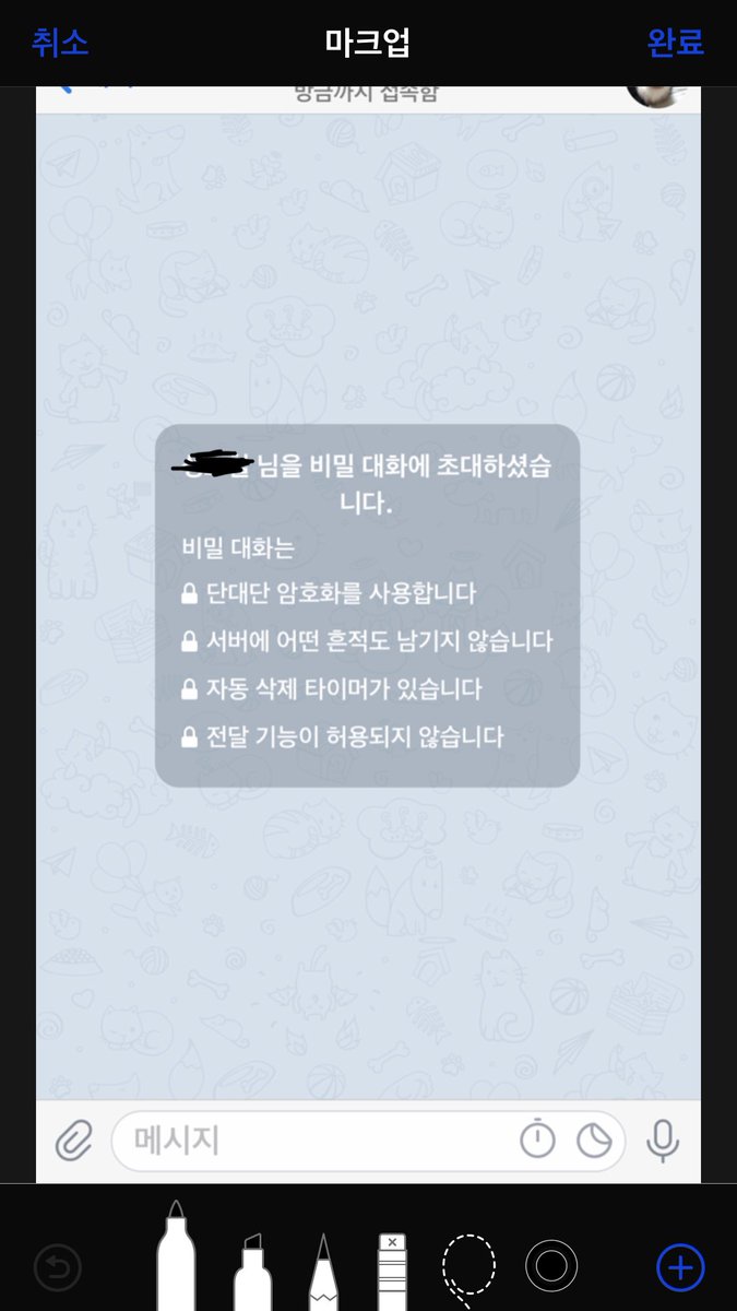 텔레그램 비밀대화를 테스트해 봄. 신청한 쪽에서만 두번째 화면을 캡쳐할 수 있고 신청받은 쪽은 보안정책에 따라 캡쳐할 수 없다고 함.