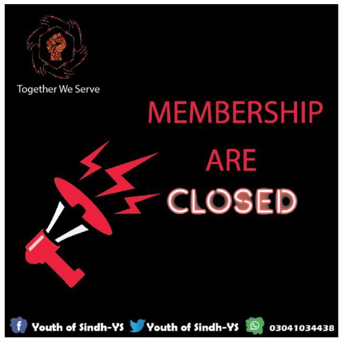 With high number of requests for Memberships from all chapters of Youth Of Sindh.YS here announces the closing of it's membership for all over Sindh.
A warm welcome to all the new members of YS.
#FollowUsOnFacebook:

facebook.com/Youth-of-Sindh…

#YouthOfSindh_YS
#TogetherWeServe