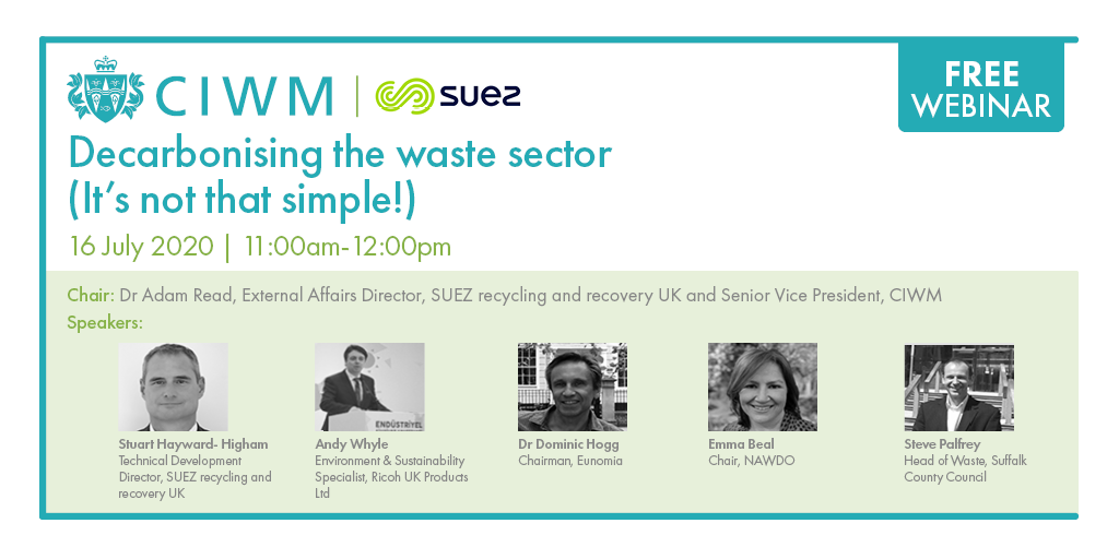 Our Chairman Dominic Hogg is speaking at a <a href="/CIWM/">CIWM</a> webinar in partnership with <a href="/suez/">SUEZ</a> this Thursday 16th 11:00am - 12:00pm on Decarbonising the waste sector – (it’s not that simple!)
Sign up for free now: bit.ly/38PiKeJ
#decarbonisation #netzero #emissions #wastemanagement