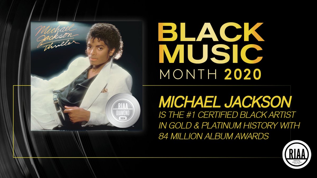 michaeljackson's tweet photo. #ICYMI: Last month, the RIAA tweeted that Michael Jackson is the #1 certified black artist in history, with the most gold &amp; platinum certified sales. Additionally, Michael holds the #1 RIAA certified album of all time by a solo artist. You know what that one is… #TheKingofPop https://t.co/MqhJ5iEQH6