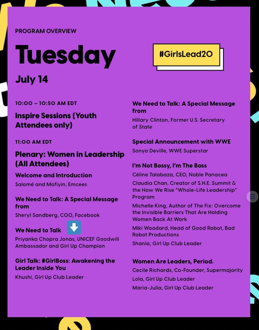 ⚡️| Tomorrow at 11 AM EDT
@priyankachopra #GirlsLead20 

•link to watch live: youtube.com/girlup