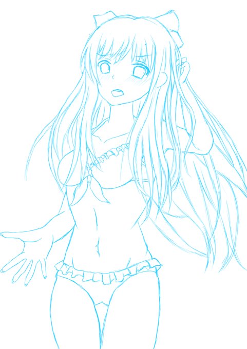 久しぶりのイラストです。看板娘、弥生ちゃんの水着姿を描いてます 