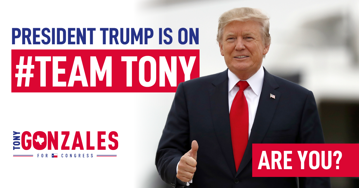 TOMORROW is the Runoff Election & the choice is clear:

Tony Gonzales is the ONLY candidate in this race who has the full endorsement of POTUS Donald J. Trump. Stand with Pres. Trump & VOTE #TonyForCongress to send a true patriot to Washington! #TeamTony #TX23 #VoteTomorrow 🇺🇸 🇺🇸