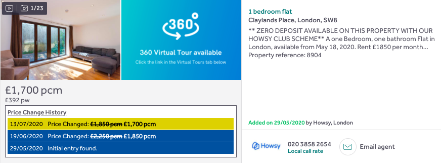 Oval, 1-bed with small garden, down 24% to £1,700  https://www.rightmove.co.uk/property-to-rent/property-70786188.html