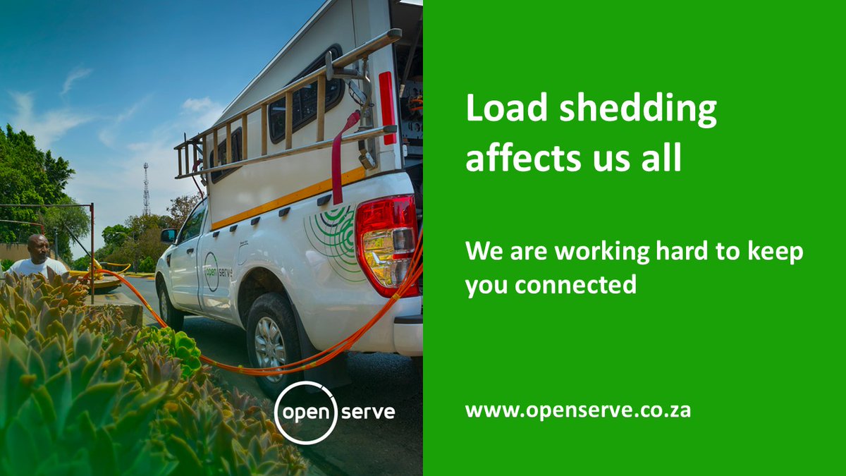OpenserveZA's tweet photo. When the power goes off and comes back on, the Openserve node that provides connectivity in your area may be out or recovering. Meaning you may not be immediately reconnected to the internet. Our expert technicians will work around the clock to ensure you are back online ASAP https://t.co/i0mr7fY6li