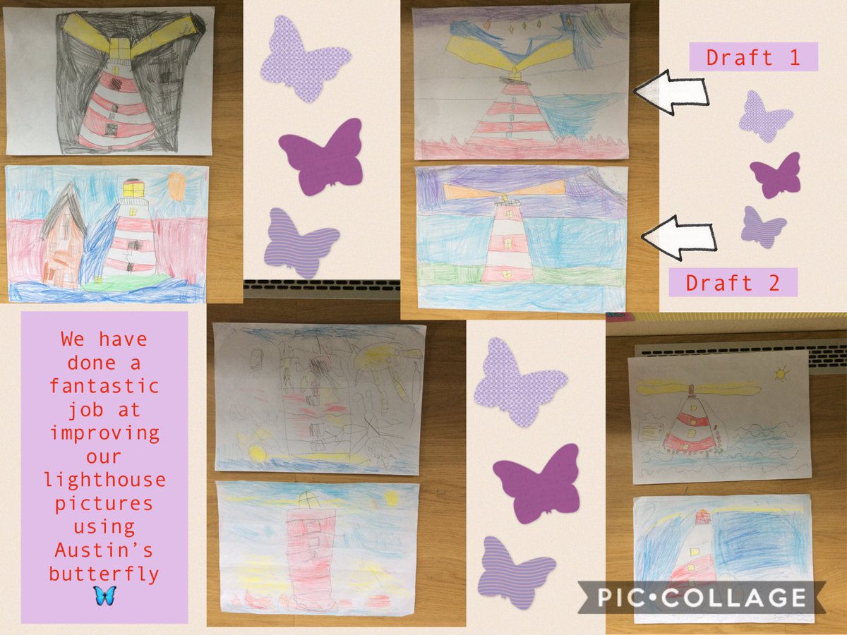 MalinOtters's tweet photo. In topic we have been working on up-levelling and improving our art work by using 🦋🦋Austin’s butterfly 🦋🦋. To do this we created a first draft, shared ideas and gave each other feedback. We then, created our second copy! They look 🤩🤩🤩 https://t.co/I1Tdq1xQJJ