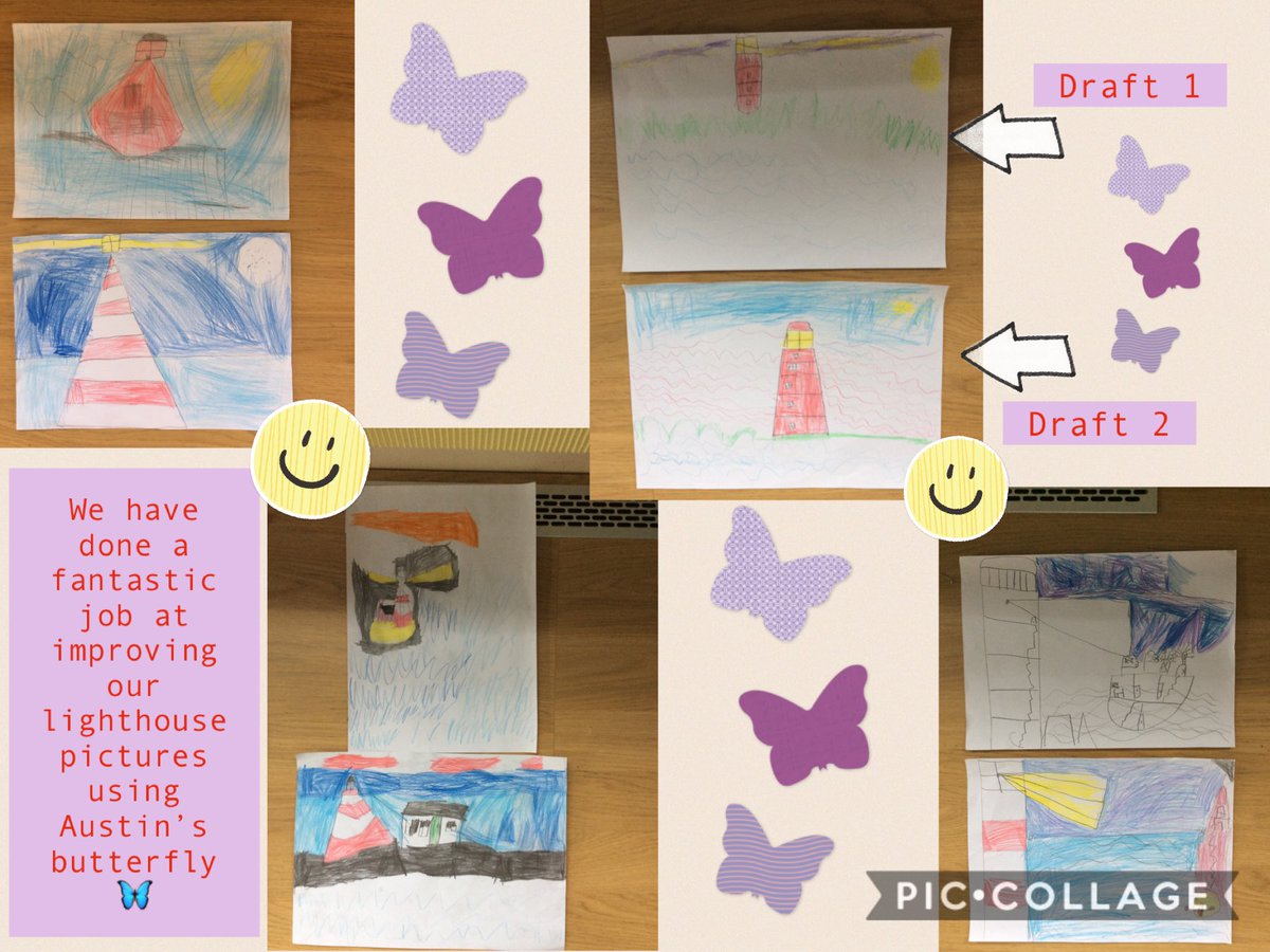MalinOtters's tweet photo. In topic we have been working on up-levelling and improving our art work by using 🦋🦋Austin’s butterfly 🦋🦋. To do this we created a first draft, shared ideas and gave each other feedback. We then, created our second copy! They look 🤩🤩🤩 https://t.co/j6BDktBf2c