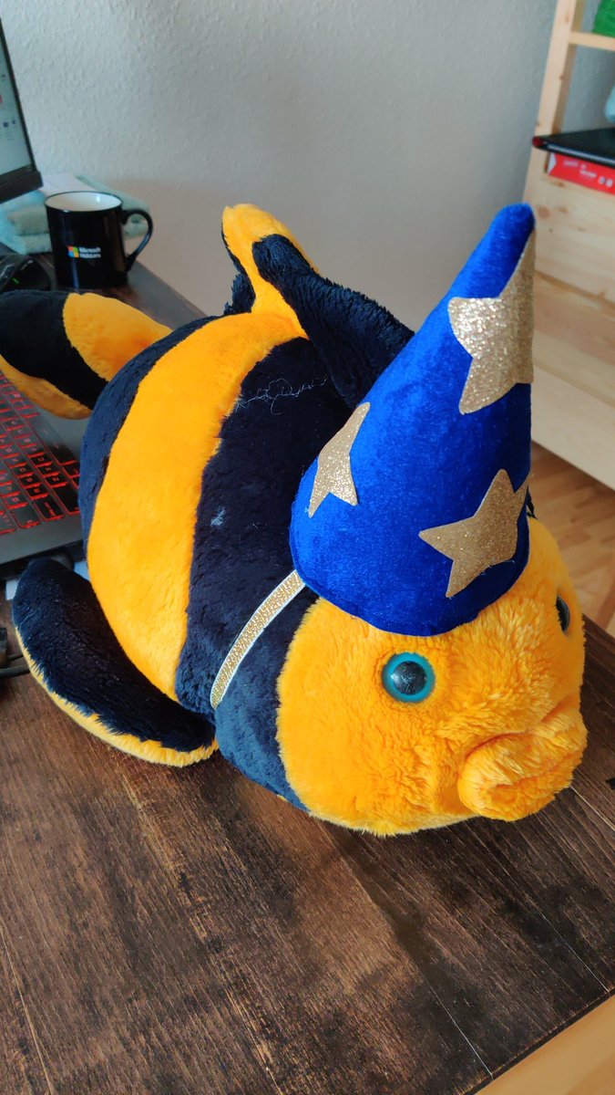 Is this a magic carp? 
Playing dress up with the kids plushies, getting hyped for Dumb as Wizards release the 24th 
#indiedev #gamedev #procrastination #punny