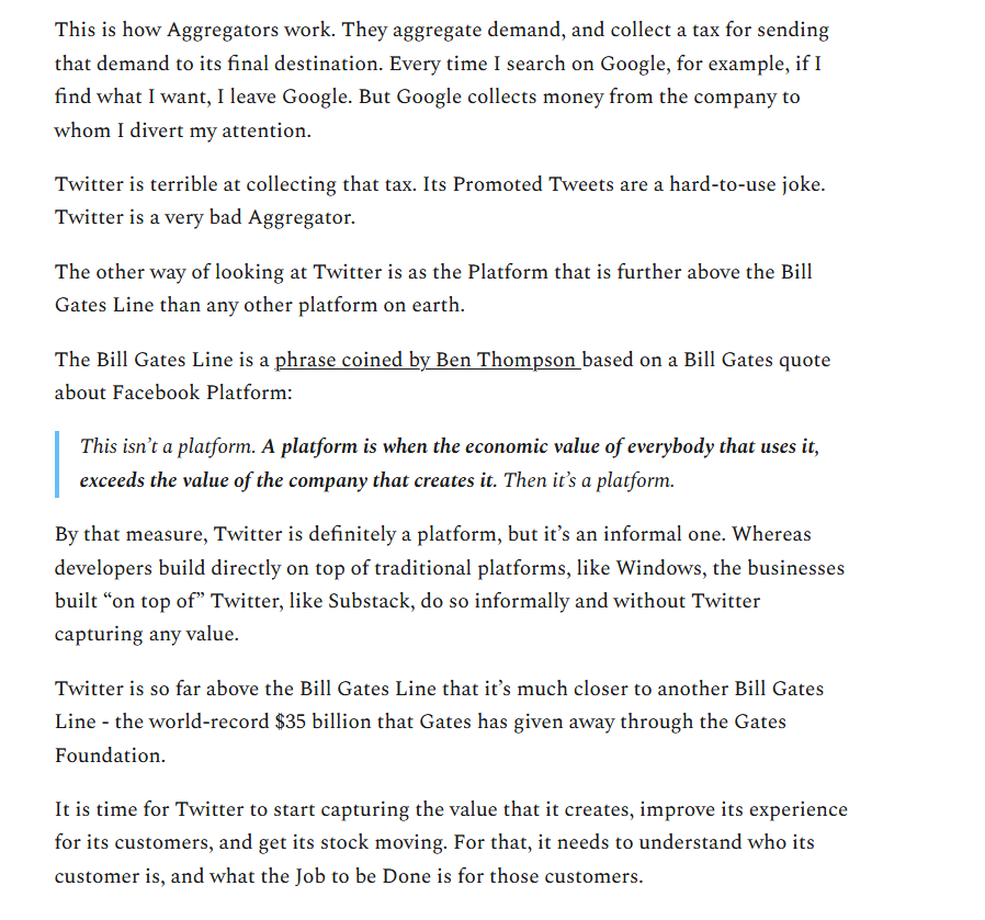 One of the funniest/saddest things ever written about twitter by  @packyM:"Twitter is so far above the Bill Gates Line that it’s much closer to another Bill Gates Line - the world-record $35 billion that Gates has given away through the Gates Foundation."