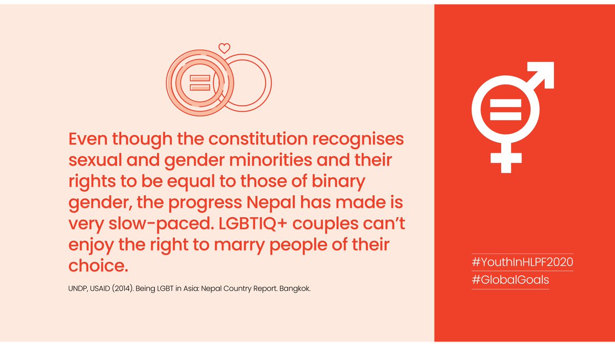 Amend the ‘Definition of Marriage’ defining it as union between man and woman only to marriage as the union of two consenting adults/persons.

#HLPF2020 #Nepal #SDGs #LGBTI #HumanRights