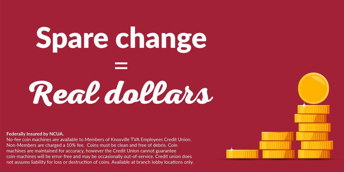 tvacreditunion's tweet image. Looking for a way to level up your account? Check out the coin machines in
any branch to turn your coin into cash.  It's easy and convenient!
#TVACreditUnion #CoinIntoCash #CoinMachine #ChangeMachine #Coin
Federally Insured by NCUA.