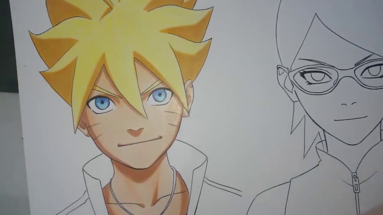 Desenhando Boruto e Sarada Speed Draw 