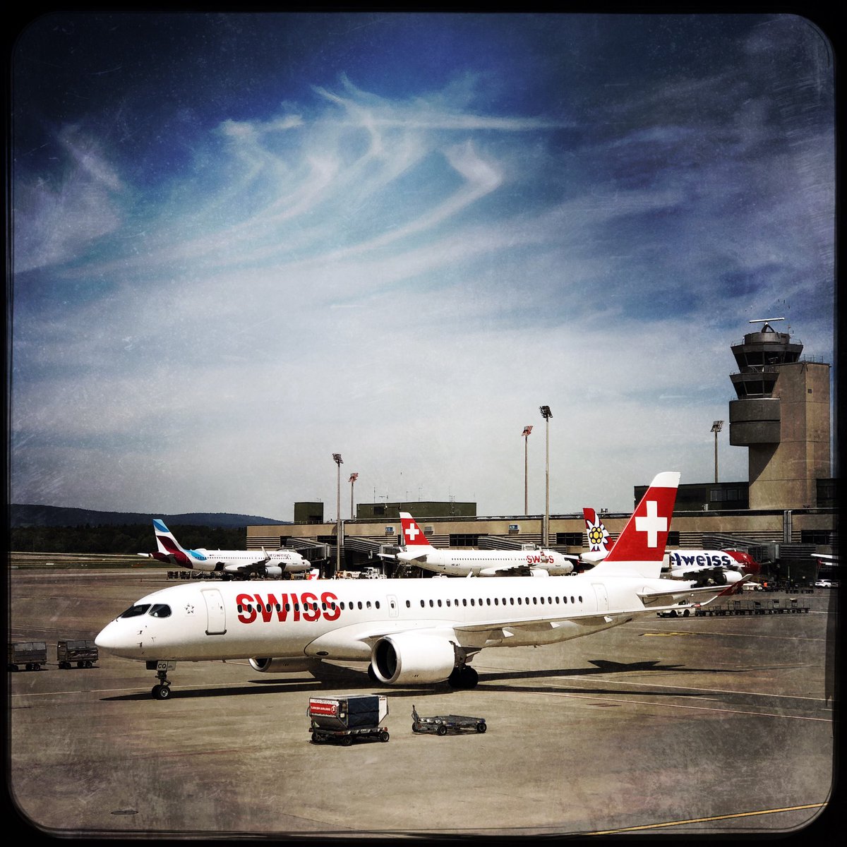 Here I am again <a href="/zrh_airport/">Zurich Airport</a> 
And yes, I’m flying <a href="/FlySWISS/">Swiss Intl Air Lines</a> what else?
