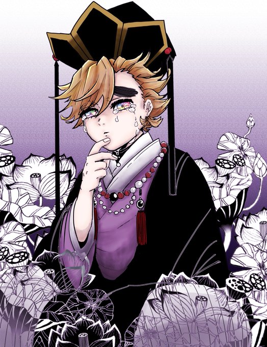 もしもこさんがTwitterに投稿した童磨(鬼滅の刃)のイラスト。