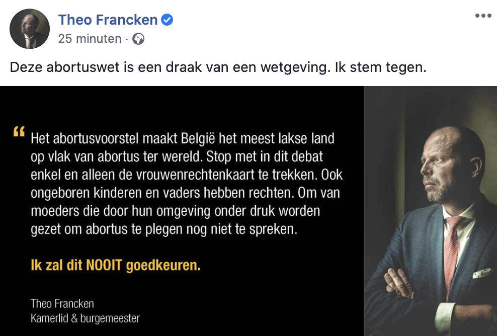 Regelrechte leugen.

In het VK is de wettelijke abortustermijn bv 24 weken.
6 weken later dan het voorstel dat nu ter stemming ligt.