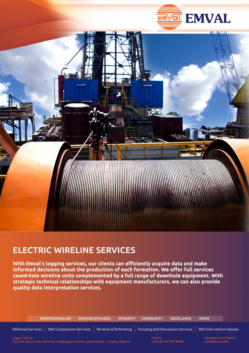 EmvalLtd's tweet photo. We offer full services cased-hole wireline units complemented by a full range of downhole equipment...
#Emval #ElectricWireline #OilandGas #Energy #OilandEnergy #PipeRecovery #ProductionLogging #MondayMotivation #StaySafe
https://t.co/ZwXWzmVfHq https://t.co/l27D5RlJVV