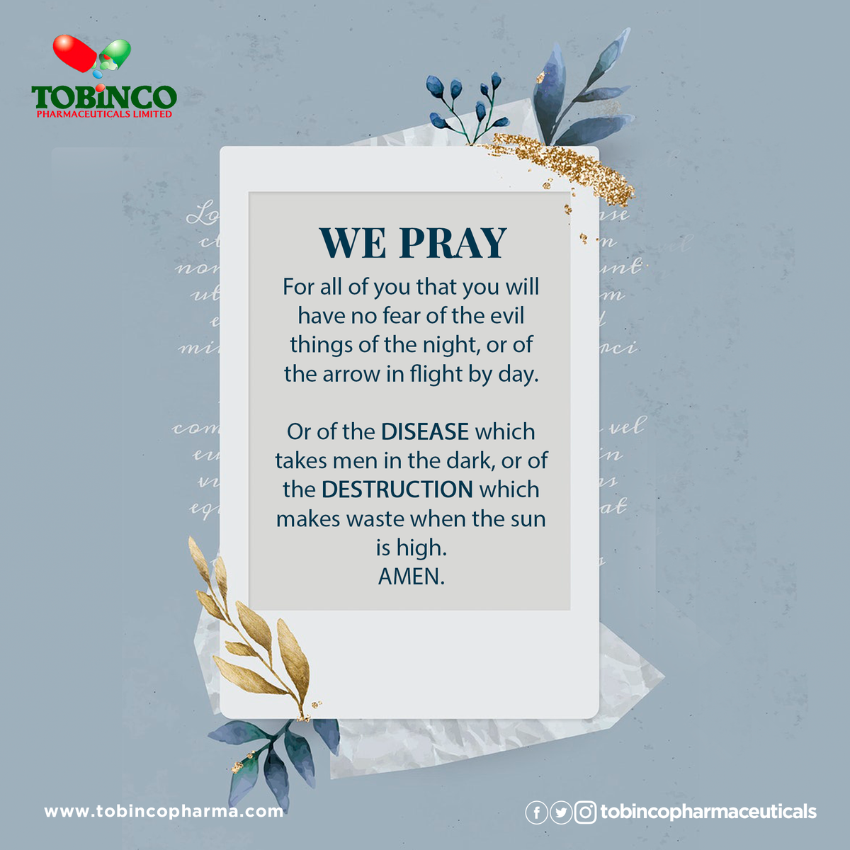Tobincopharmacy's tweet photo. Let us all say Amen.
Have a very healthy and prosperous week.
#stayhome #staysafe #healthmatters #ourprayer #COVID19 #Tobincoeducates https://t.co/CuEhzKS82D