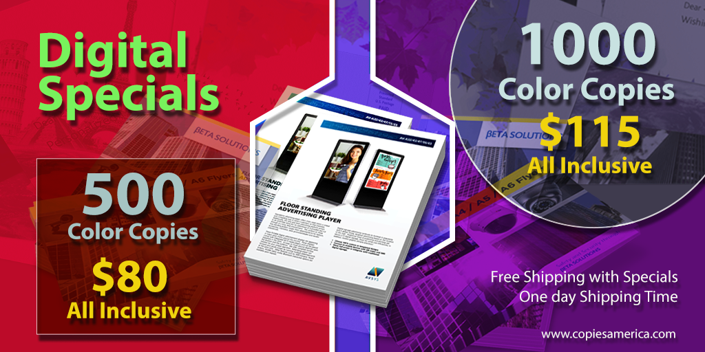 CopiesAmerica's tweet image. Enjoy the exclusive offer for Digital Specials from Copies America with FREE SHIPPING!!
#copiesamerica #digitalspecials #colorcopies #printing
