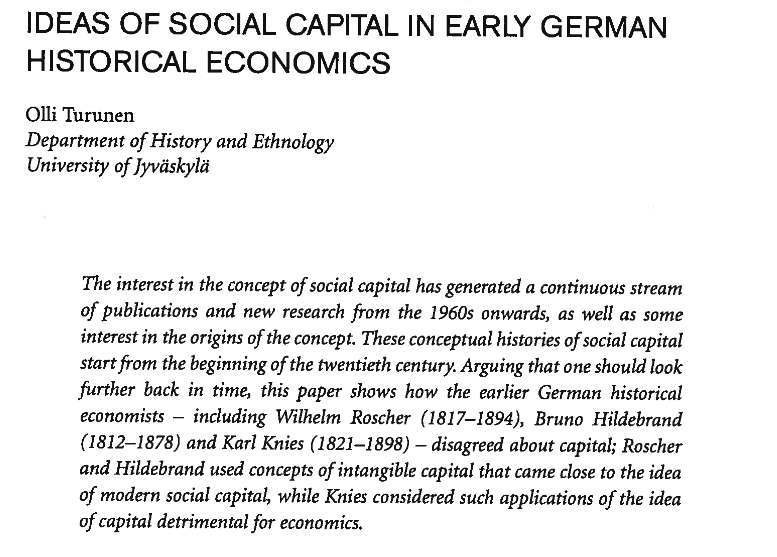 EBHStweets's tweet photo. From the vault: members of the @THETSoc and @isabellamw and @Undercoverhist will like Olli Turunen's "Ideas of Social Capital in Early German Historical Economics" (2009) in our journal https://t.co/X5OhH8TZrw #econhist #econtwitter https://t.co/GQoSmN4ja3