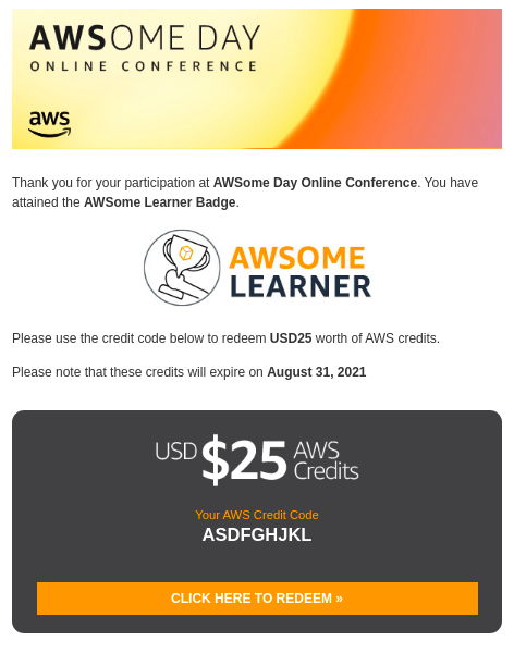 _aadil77's tweet image. Thats what I call double benefit. You get to learn as well as earn some credits... @awscloud 👏
.
.
.
.
.
#awsomeday #aws #awsonline  #OnlineConferences 
#NewNormal #Amazon