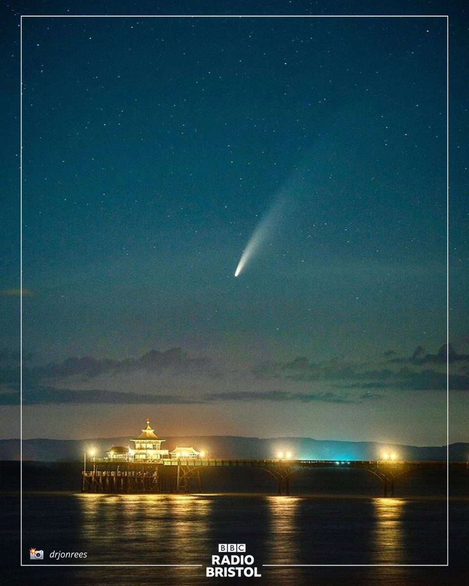Woah! 😲 
A once in a lifetime shot ☄️

Comet Neowise flies over #Bristol and #ClevedonPier

It's one of the few comets this century that can be seen with the naked eye!

📸 James O'Shaughnessy &amp; <a href="/drjonrees/">Jon Rees</a>