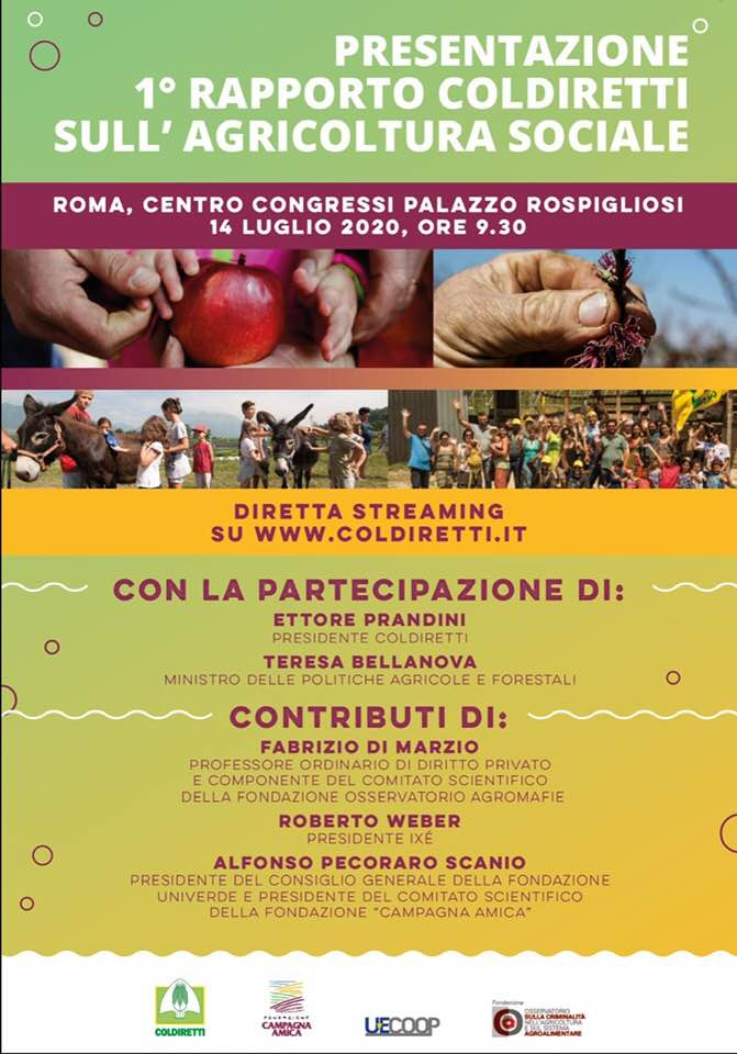 Save the date!! Martedì 14 luglio, presentazione del  rapporto <a href="/coldiretti/">Coldiretti</a> "La vera agricoltura sociale fa bene all'Italia",  con il Presidente Prandini e il Ministro Teresa Bellanova. Seguilo in diretta Streaming a partire dalle 9.30 su coldiretti.it.