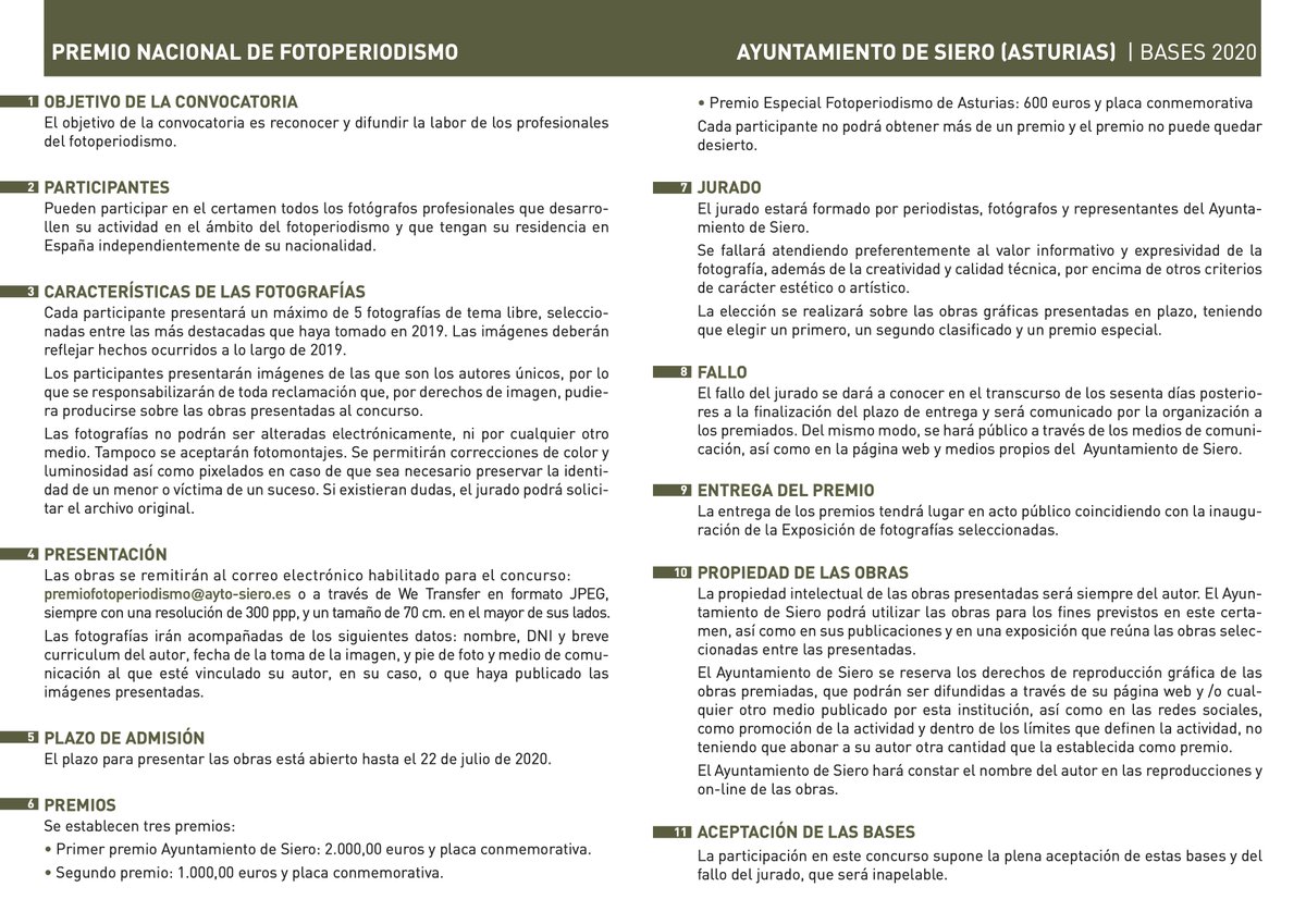 Os recordamos el miércoles 22 de julio de 2020, se cierra el plazo para presentar las obras al PREMIO DE #FOTOPERIODISMO “@AytoSiero” en su 4ª edición.

👇🏻 Os dejamos el formulario de inscripción 👇🏻
